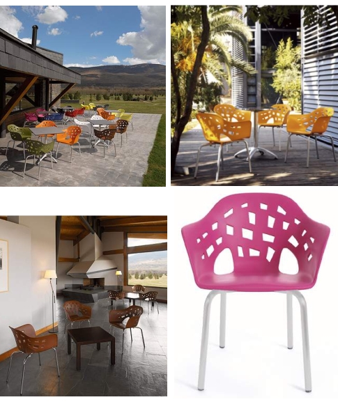 A collage of different pictures of outdoor furniture.