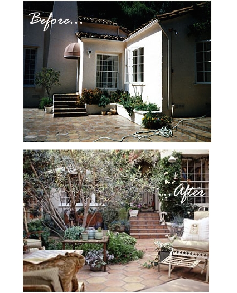 Before and after pictures of a patio.