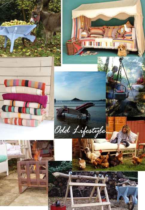 A collage of pictures of outdoor furniture.