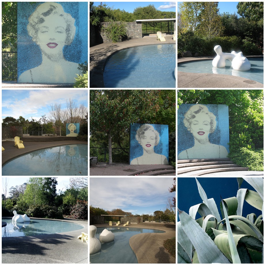 Marilyn monroe sculptures in a park.