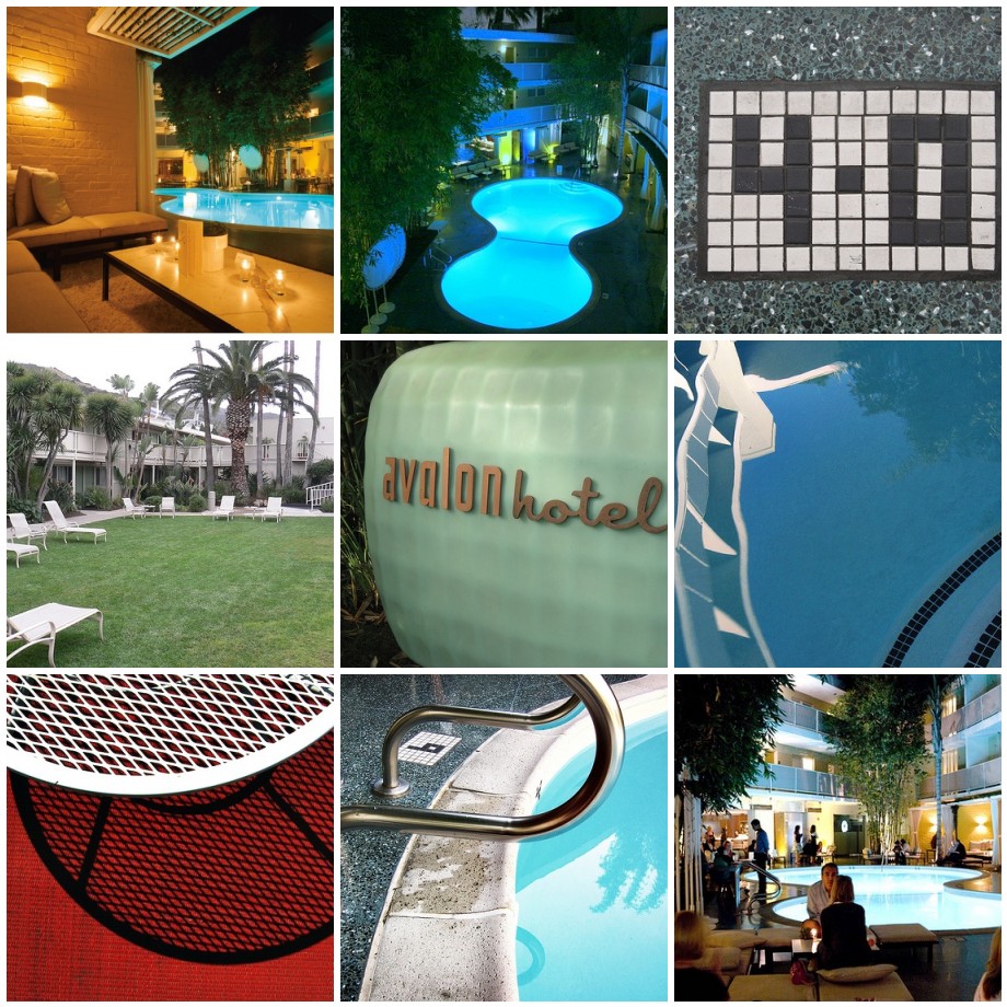 A collage of pictures of a pool.