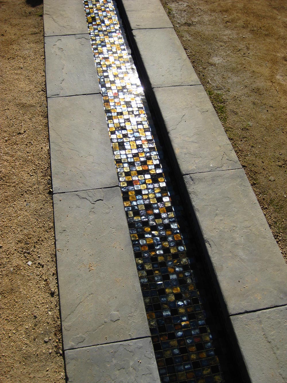 mosaic tile rill alhambra water channel peace awareness garden los angeles