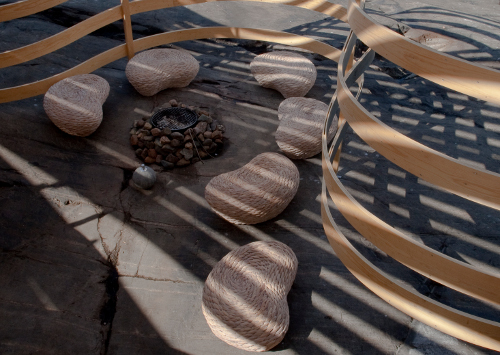 wisa design competition bent wood structure fire pit helsinki finland