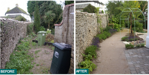 before and after garden walled area