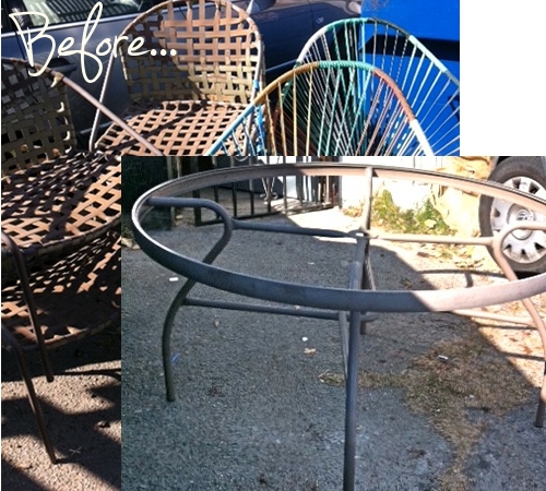 before and after garden table and chair makeover