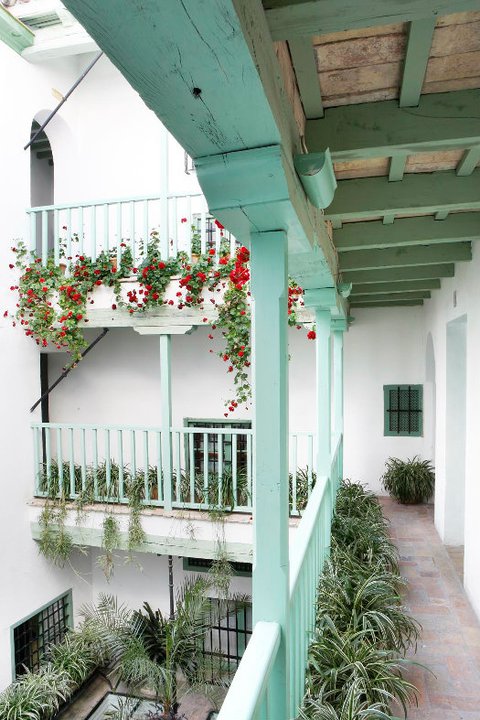 turquoise and white balcony garden
