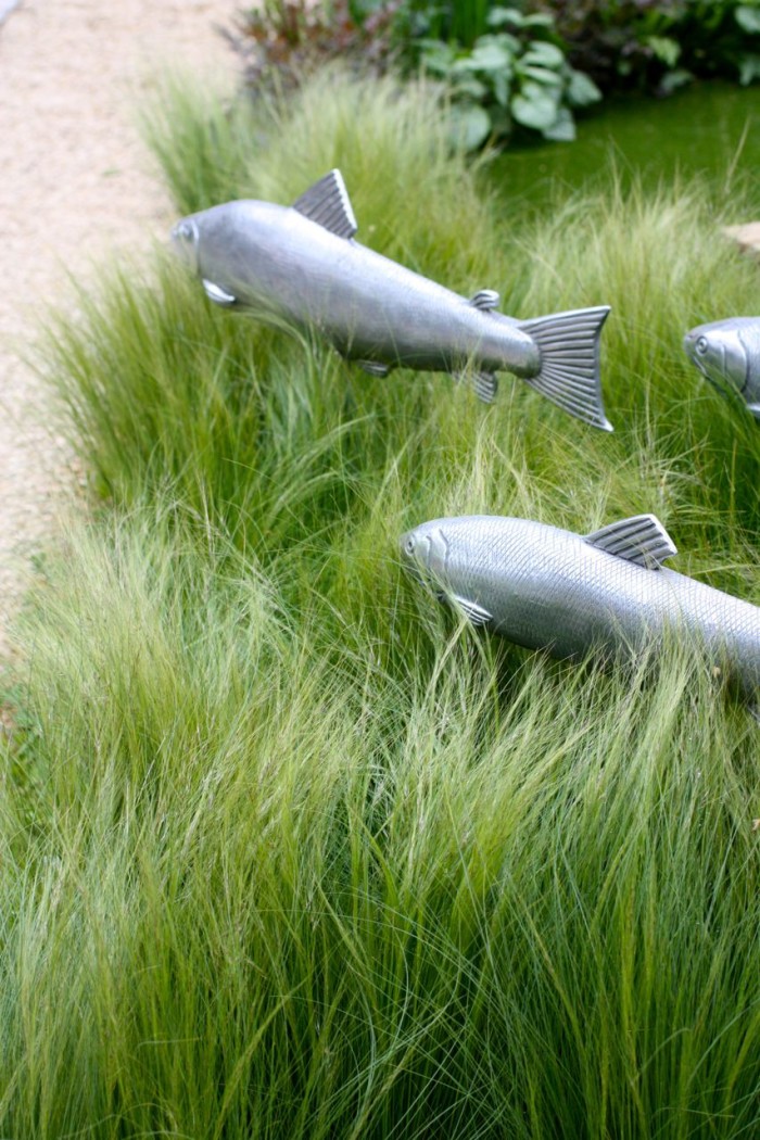 Fashion garden fish swimming in the grass by rochelle greayer at chelsea flower show 2012