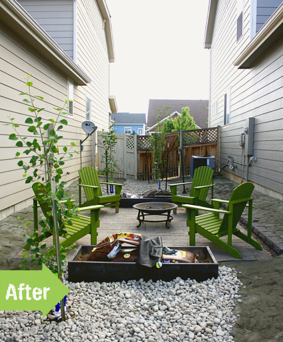 side yard, after, patio, adirondack, hang out, makeover