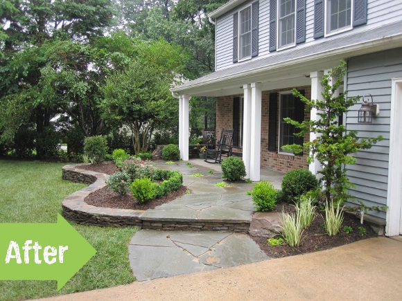 porch, before and after, front yard, makeover, stones, landscape, house, exterior
