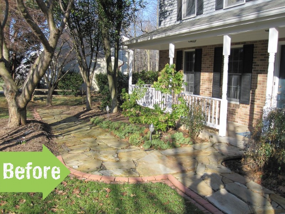 before and after, porch, front yard, exterior, makeover, stones, landscape