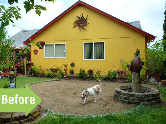 before and after, yellow house, patio, ecclectic