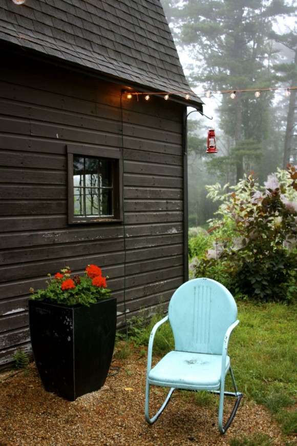 vintage patio chair and geranium container near studio 'g' barn www.pithandvigor.com
