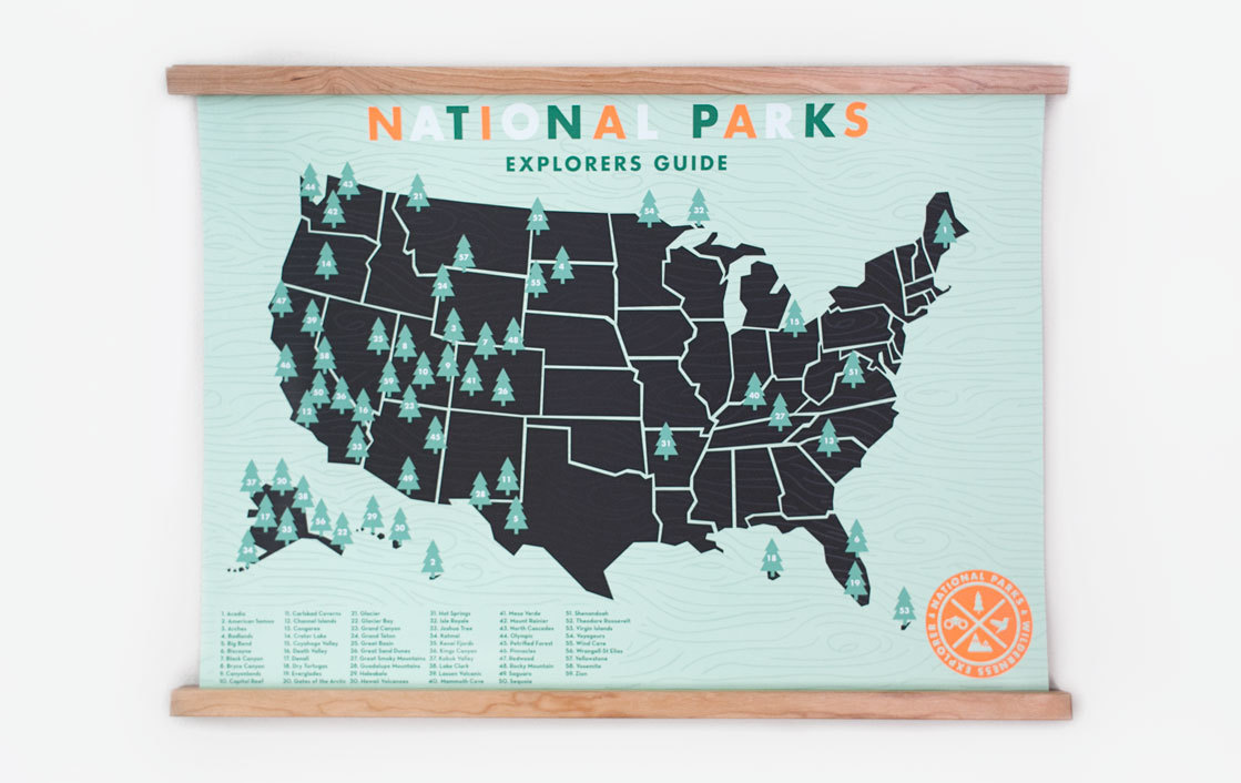 national parks map with stickers