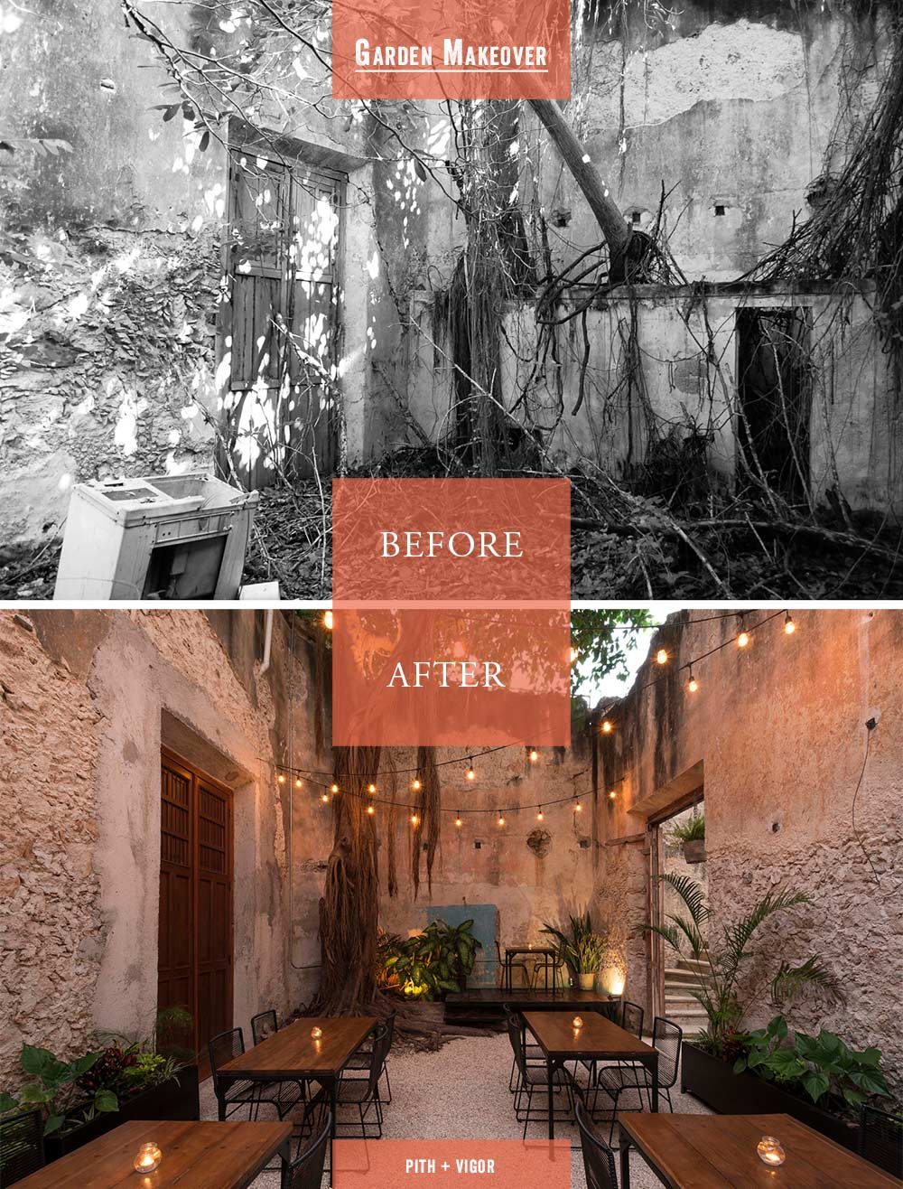Ruins become a stylish outdoor bar garden and lounge in the Yucatan.