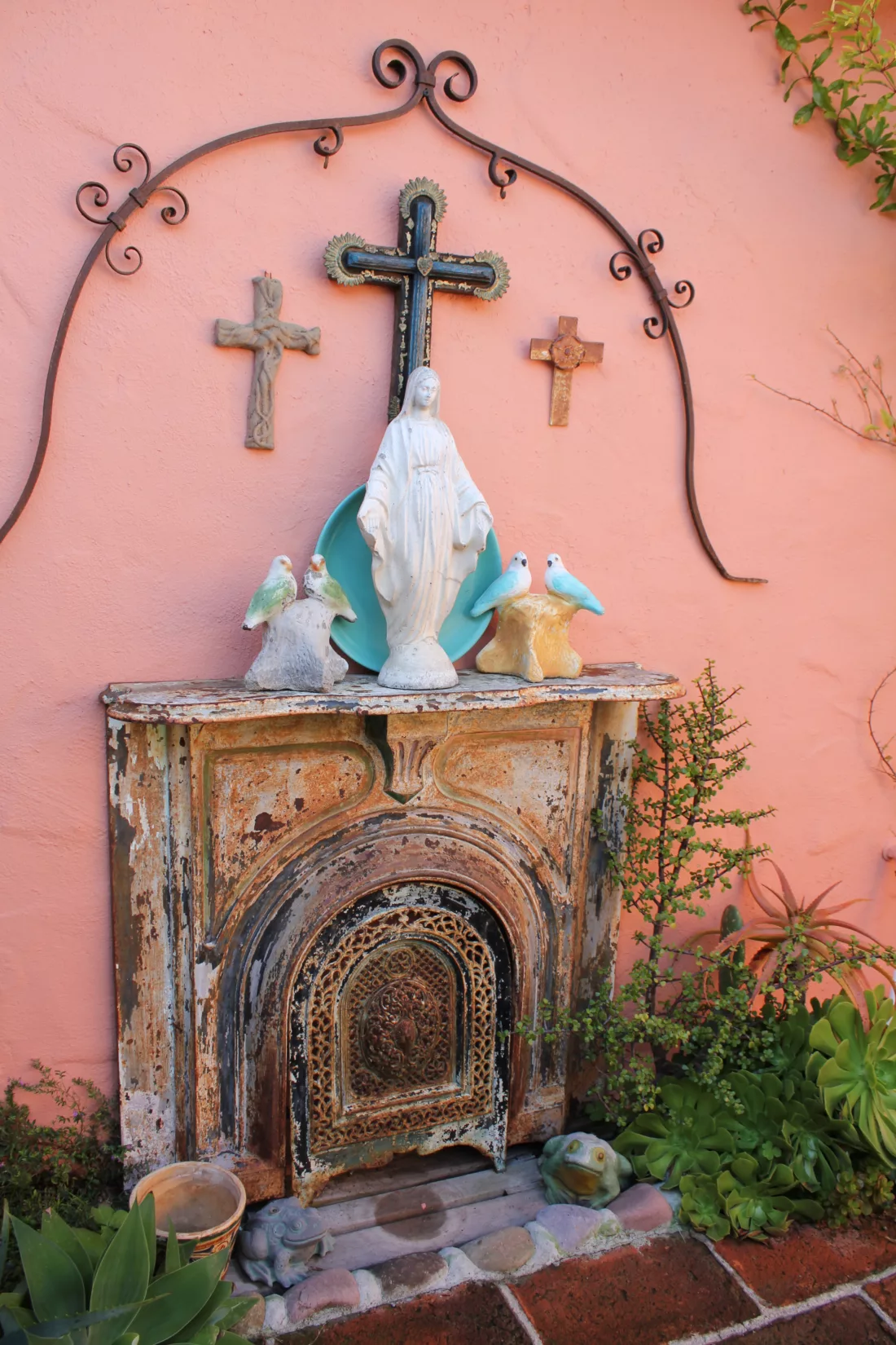 family alter in mexican style garden