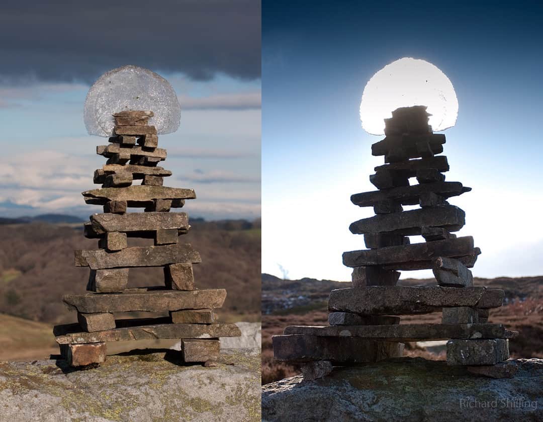 A stack of rocks on top of a mountain.
